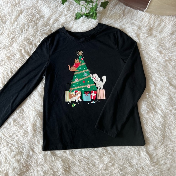 Cat & Jack Black Holiday Tree Long Sleeve Tee - Picture 11 of 16